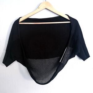 LIDA BADAY luxury black silk cotton lightweight cropped shrug bolero knit top
